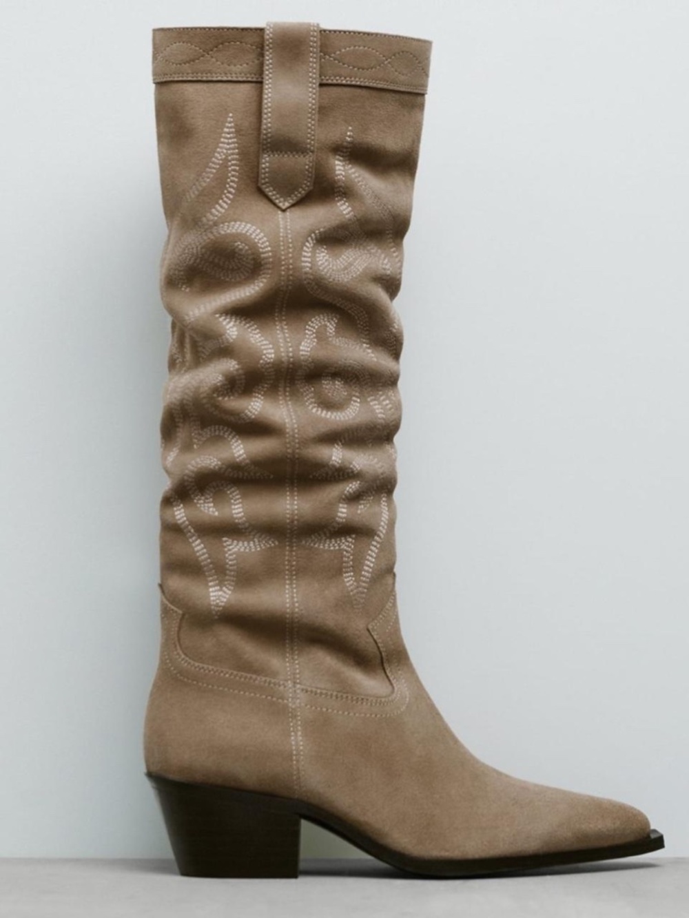 Zara leather cowboy boots 9 Suede Cowboy embroidered